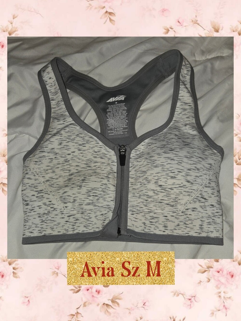 Avia Women's Front-Zip Sports Bra - Gray Heather, Size M
